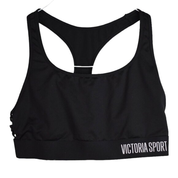 Victorias Secret Sports Bra M Womens Black T Back Caged Side Unpadded Gym Active - Picture 1 of 5